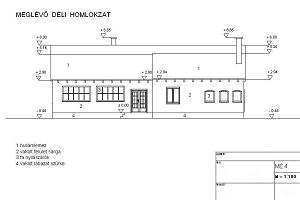 Gevelaanzicht, zoals het bouwambt deze vordert, eerst het bestaande gebouw